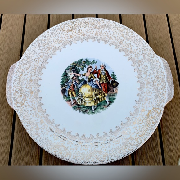Mid Century Vintage Warranted 22k Royal COLONIAL GOLD Lug Handled Cake Plate